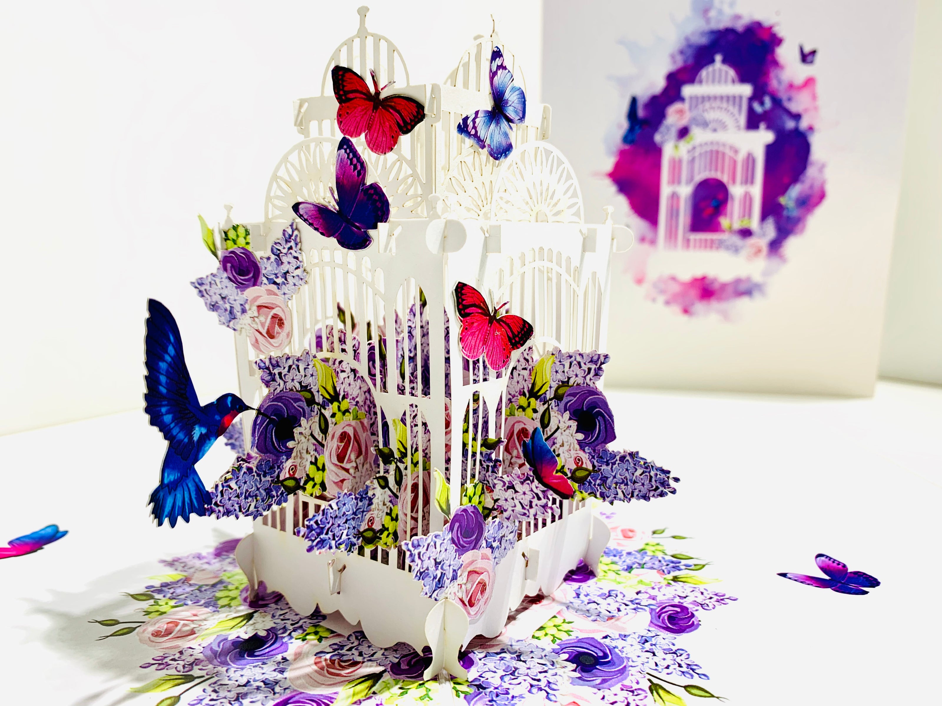 Hummingbird hovering the Bird Cage with Butterflies Origami Pop Cards 3D Pop Up Greeting Card Celebrate Happy Birthday Thank You Handmade Best Wishes Gift Thinking of You Blank Card for Any Occasion Happy Mother's Day Happy Father's Day Australiana