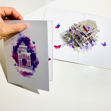 Hummingbird hovering the Bird Cage with Butterflies Origami Pop Cards 3D Pop Up Greeting Card Celebrate Happy Birthday Thank You Handmade Best Wishes Gift Thinking of You Blank Card for Any Occasion Happy Mother's Day Happy Father's Day Australiana