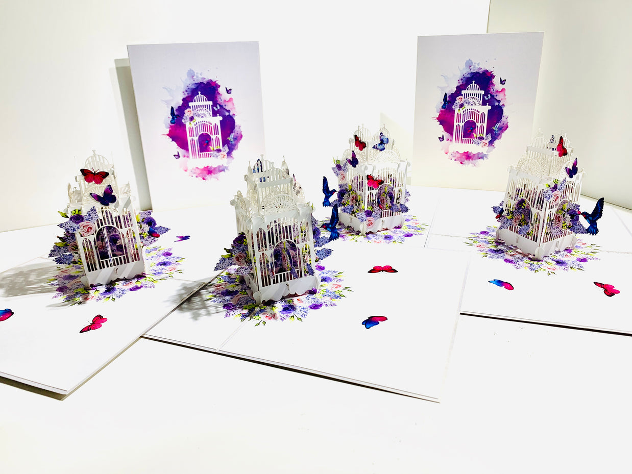 Hummingbird hovering the Bird Cage with Butterflies Origami Pop Cards 3D Pop Up Greeting Card Celebrate Happy Birthday Thank You Handmade Best Wishes Gift Thinking of You Blank Card for Any Occasion Happy Mother's Day Happy Father's Day Australiana