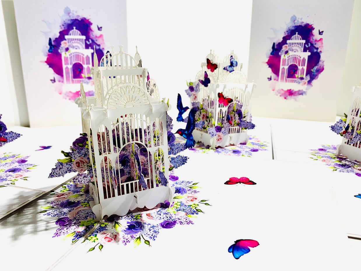 Hummingbird hovering the Bird Cage with Butterflies Origami Pop Cards 3D Pop Up Greeting Card Celebrate Happy Birthday Thank You Handmade Best Wishes Gift Thinking of You Blank Card for Any Occasion Happy Mother's Day Happy Father's Day Australiana