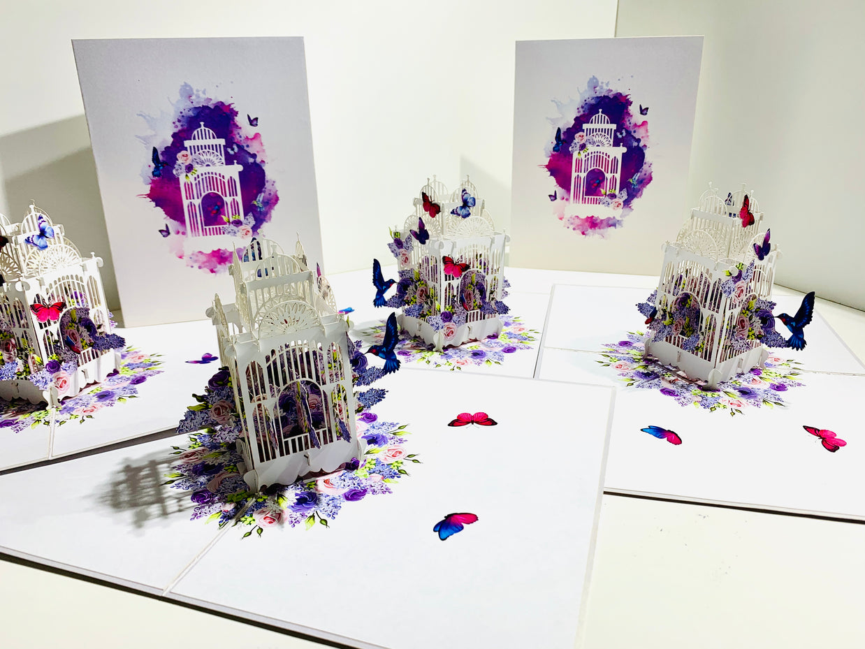 Hummingbird hovering the Bird Cage with Butterflies Origami Pop Cards 3D Pop Up Greeting Card Celebrate Happy Birthday Thank You Handmade Best Wishes Gift Thinking of You Blank Card for Any Occasion Happy Mother's Day Happy Father's Day Australiana