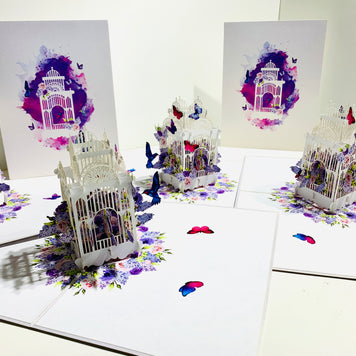 Hummingbird hovering the Bird Cage with Butterflies Origami Pop Cards 3D Pop Up Greeting Card Celebrate Happy Birthday Thank You Handmade Best Wishes Gift Thinking of You Blank Card for Any Occasion Happy Mother's Day Happy Father's Day Australiana