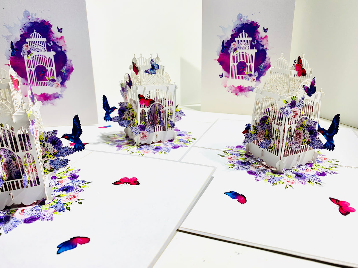 Hummingbird hovering the Bird Cage with Butterflies Origami Pop Cards 3D Pop Up Greeting Card Celebrate Happy Birthday Thank You Handmade Best Wishes Gift Thinking of You Blank Card for Any Occasion Happy Mother's Day Happy Father's Day Australiana