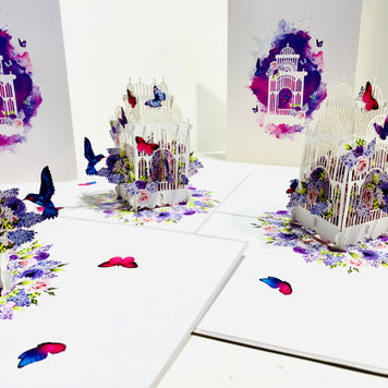 Hummingbird hovering the Bird Cage with Butterflies Origami Pop Cards 3D Pop Up Greeting Card Celebrate Happy Birthday Thank You Handmade Best Wishes Gift Thinking of You Blank Card for Any Occasion Happy Mother's Day Happy Father's Day Australiana