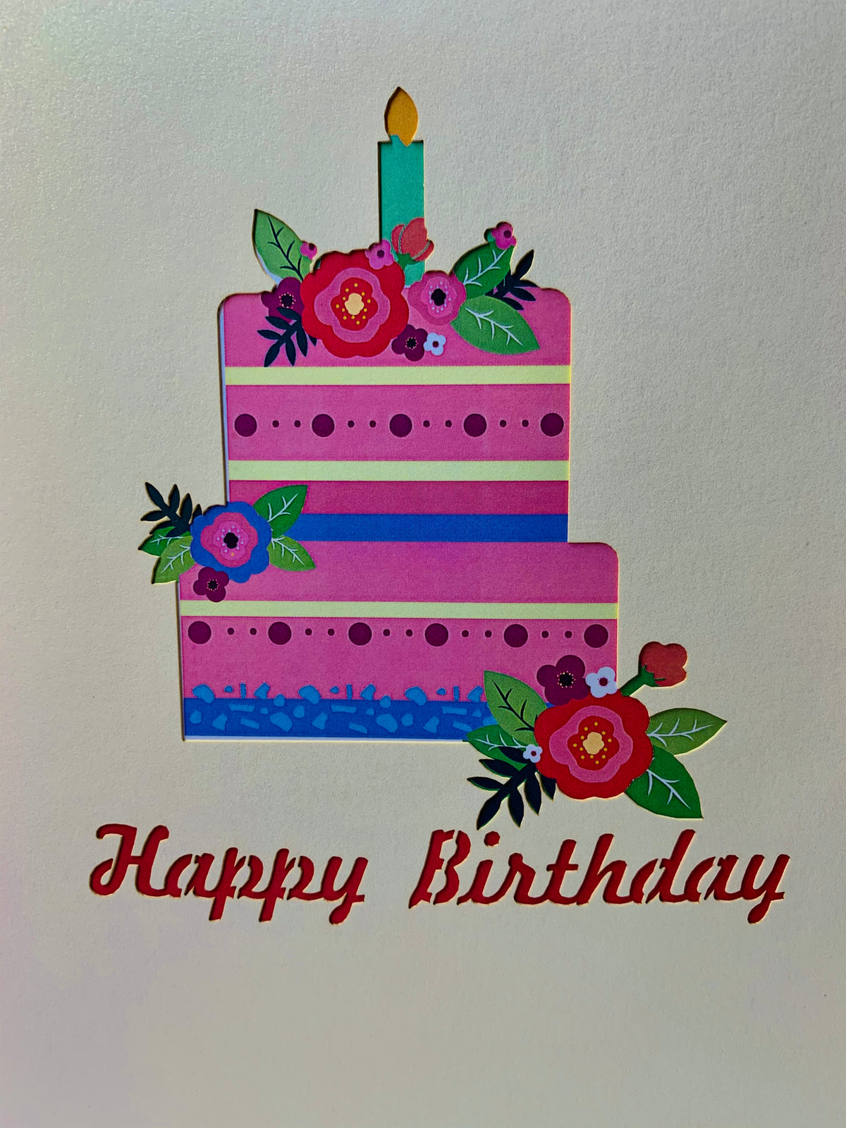 Birthday Cake with Pink & Purple Flowers - Cream Cover Origami Pop Cards 3D Pop Up Greeting Card Thank You Handmade Gift Thinking of You Happy Birthday Occasion Australiana Celebrate the Beauty and Happiness During Special Day Best Wishes Gift