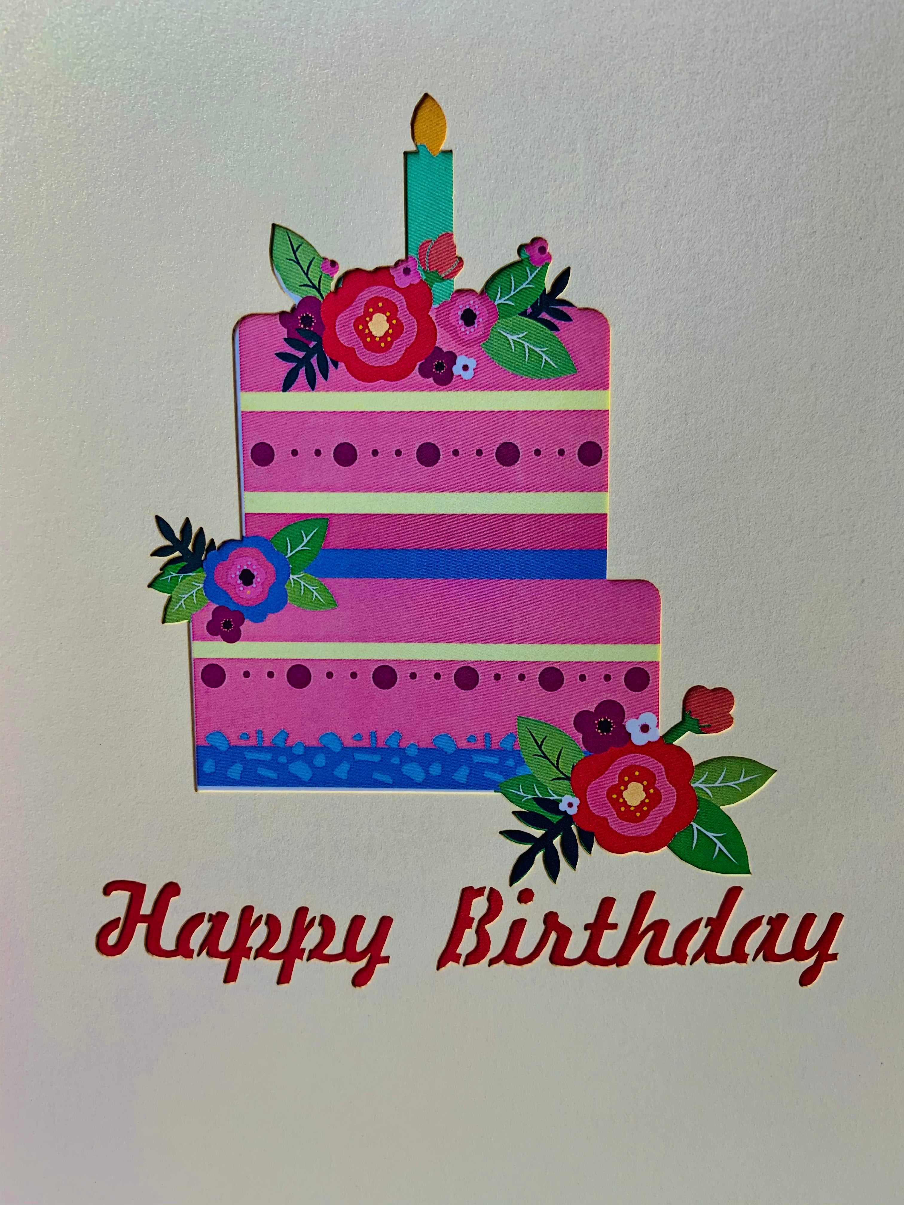 Birthday Cake with Pink & Purple Flowers - Cream Cover Origami Pop Cards 3D Pop Up Greeting Card Thank You Handmade Gift Thinking of You Happy Birthday Occasion Australiana Celebrate the Beauty and Happiness During Special Day Best Wishes Gift
