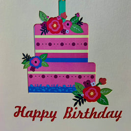 Birthday Cake with Pink & Purple Flowers - Cream Cover Origami Pop Cards 3D Pop Up Greeting Card Thank You Handmade Gift Thinking of You Happy Birthday Occasion Australiana Celebrate the Beauty and Happiness During Special Day Best Wishes Gift