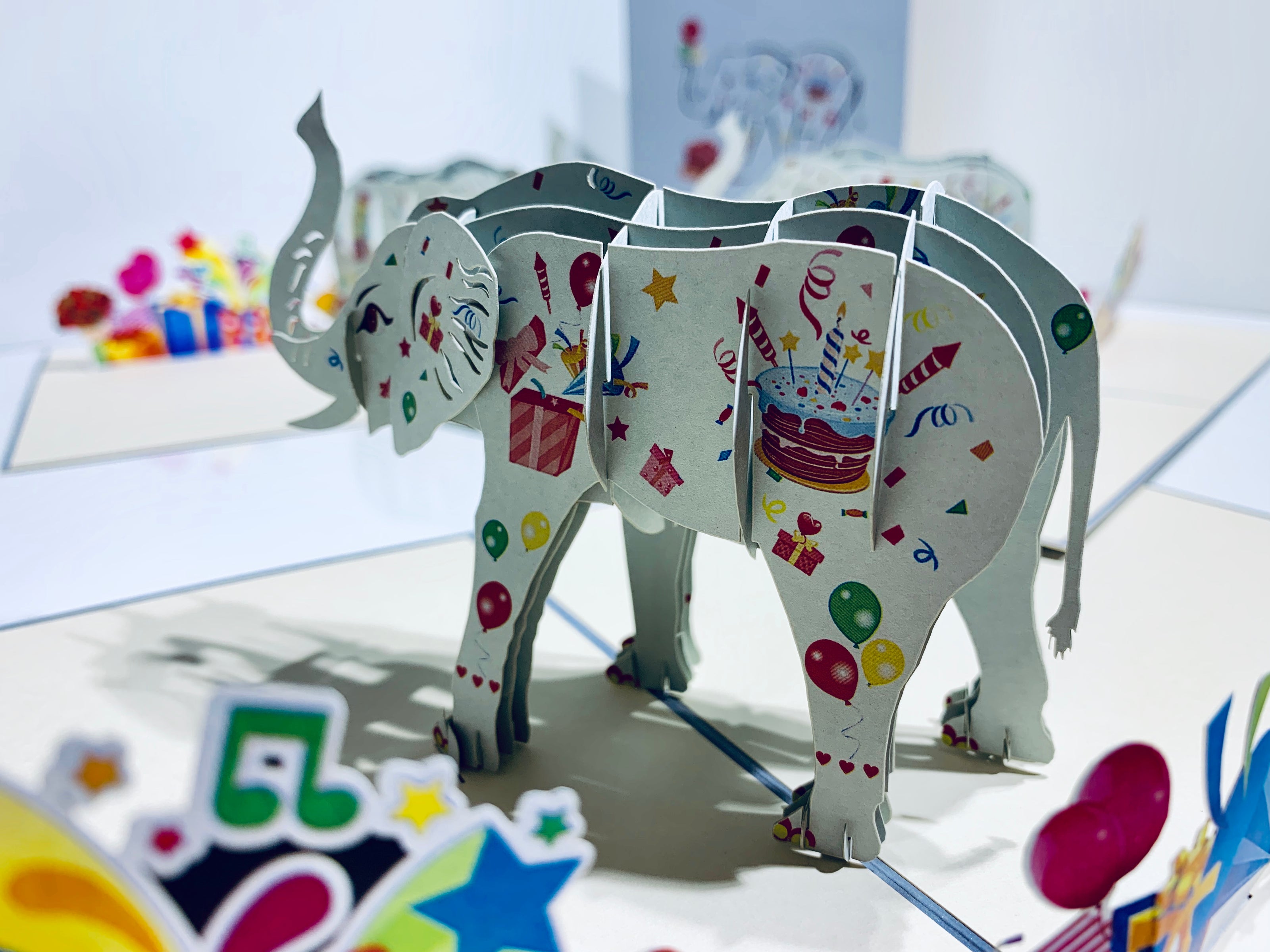 Birthday Elephant with Presents Origami Pop Cards 3D Pop Up Greeting Card Thank You Handmade Gift Thinking of You Happy Birthday Occasion Australiana Celebrate the Beauty and Happiness During Special Day Best Wishes Gift