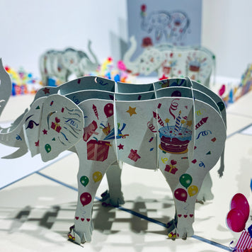 Birthday Elephant with Presents Origami Pop Cards 3D Pop Up Greeting Card Thank You Handmade Gift Thinking of You Happy Birthday Occasion Australiana Celebrate the Beauty and Happiness During Special Day Best Wishes Gift