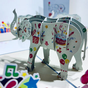 Birthday Elephant with Presents Origami Pop Cards 3D Pop Up Greeting Card Thank You Handmade Gift Thinking of You Happy Birthday Occasion Australiana Celebrate the Beauty and Happiness During Special Day Best Wishes Gift