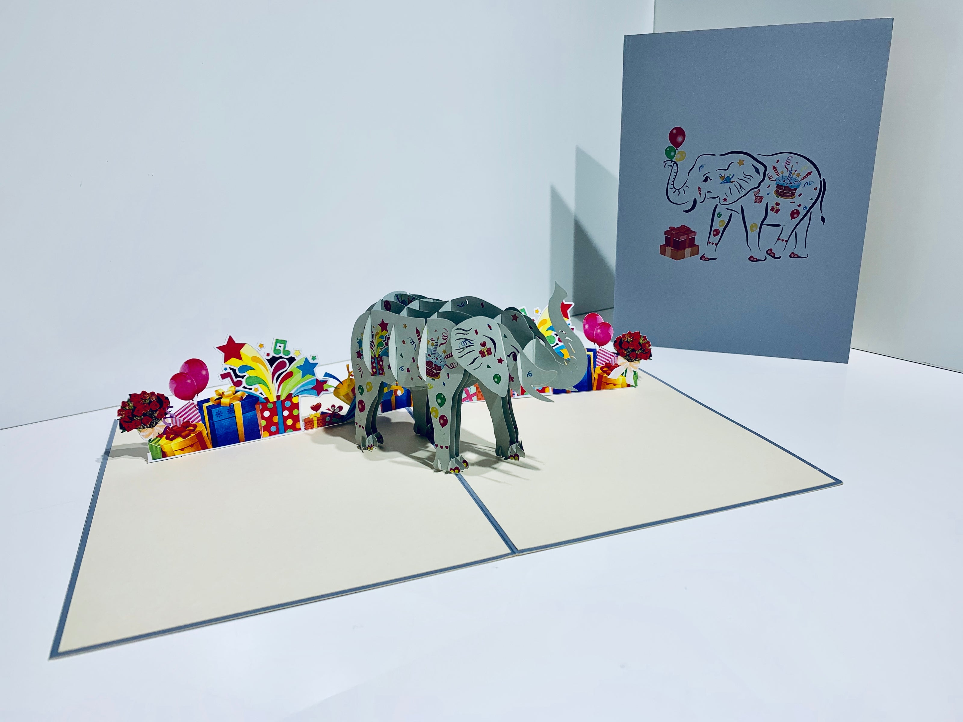 Birthday Elephant with Presents Origami Pop Cards 3D Pop Up Greeting Card Thank You Handmade Gift Thinking of You Happy Birthday Occasion Australiana Celebrate the Beauty and Happiness During Special Day Best Wishes Gift
