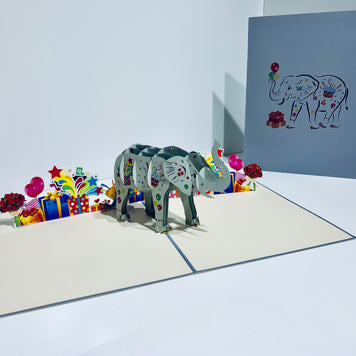 Birthday Elephant with Presents Origami Pop Cards 3D Pop Up Greeting Card Thank You Handmade Gift Thinking of You Happy Birthday Occasion Australiana Celebrate the Beauty and Happiness During Special Day Best Wishes Gift