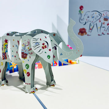 Birthday Elephant with Presents Origami Pop Cards 3D Pop Up Greeting Card Thank You Handmade Gift Thinking of You Happy Birthday Occasion Australiana Celebrate the Beauty and Happiness During Special Day Best Wishes Gift