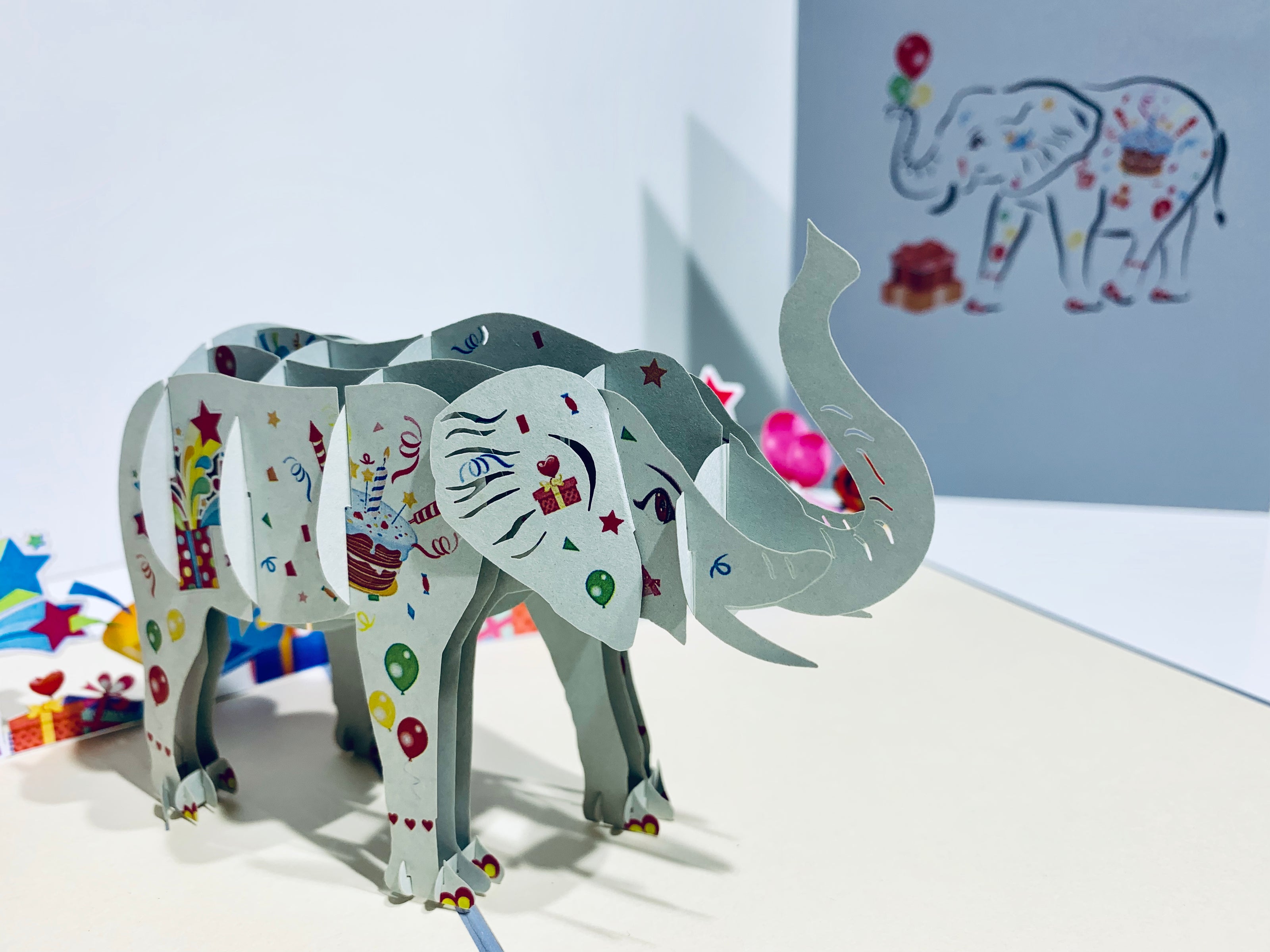 Birthday Elephant with Presents Origami Pop Cards 3D Pop Up Greeting Card Thank You Handmade Gift Thinking of You Happy Birthday Occasion Australiana Celebrate the Beauty and Happiness During Special Day Best Wishes Gift