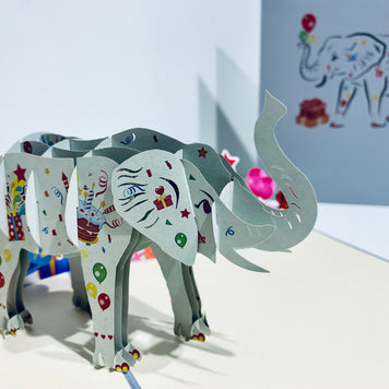 Birthday Elephant with Presents Origami Pop Cards 3D Pop Up Greeting Card Thank You Handmade Gift Thinking of You Happy Birthday Occasion Australiana Celebrate the Beauty and Happiness During Special Day Best Wishes Gift