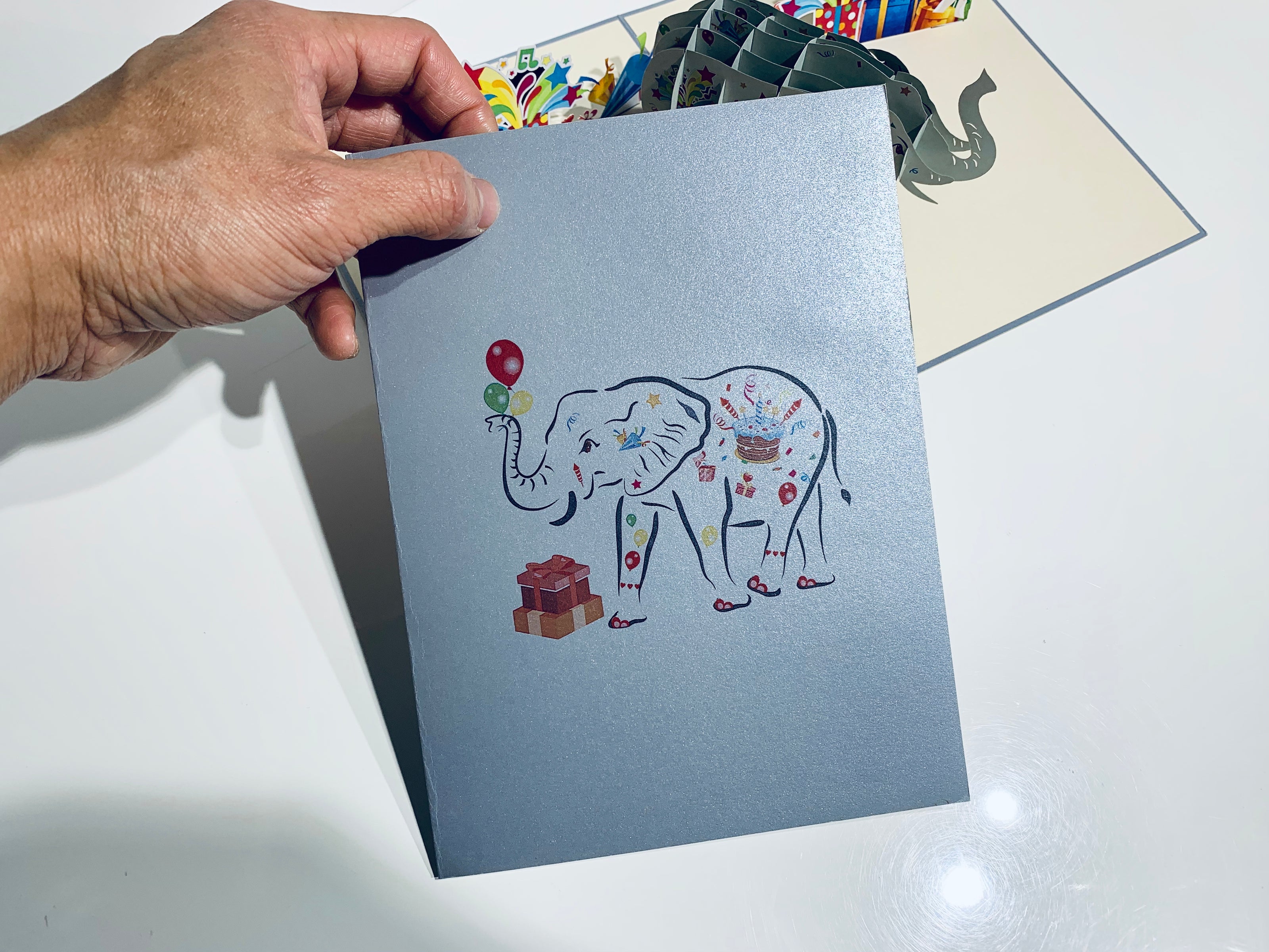 Birthday Elephant with Presents Origami Pop Cards 3D Pop Up Greeting Card Thank You Handmade Gift Thinking of You Happy Birthday Occasion Australiana Celebrate the Beauty and Happiness During Special Day Best Wishes Gift