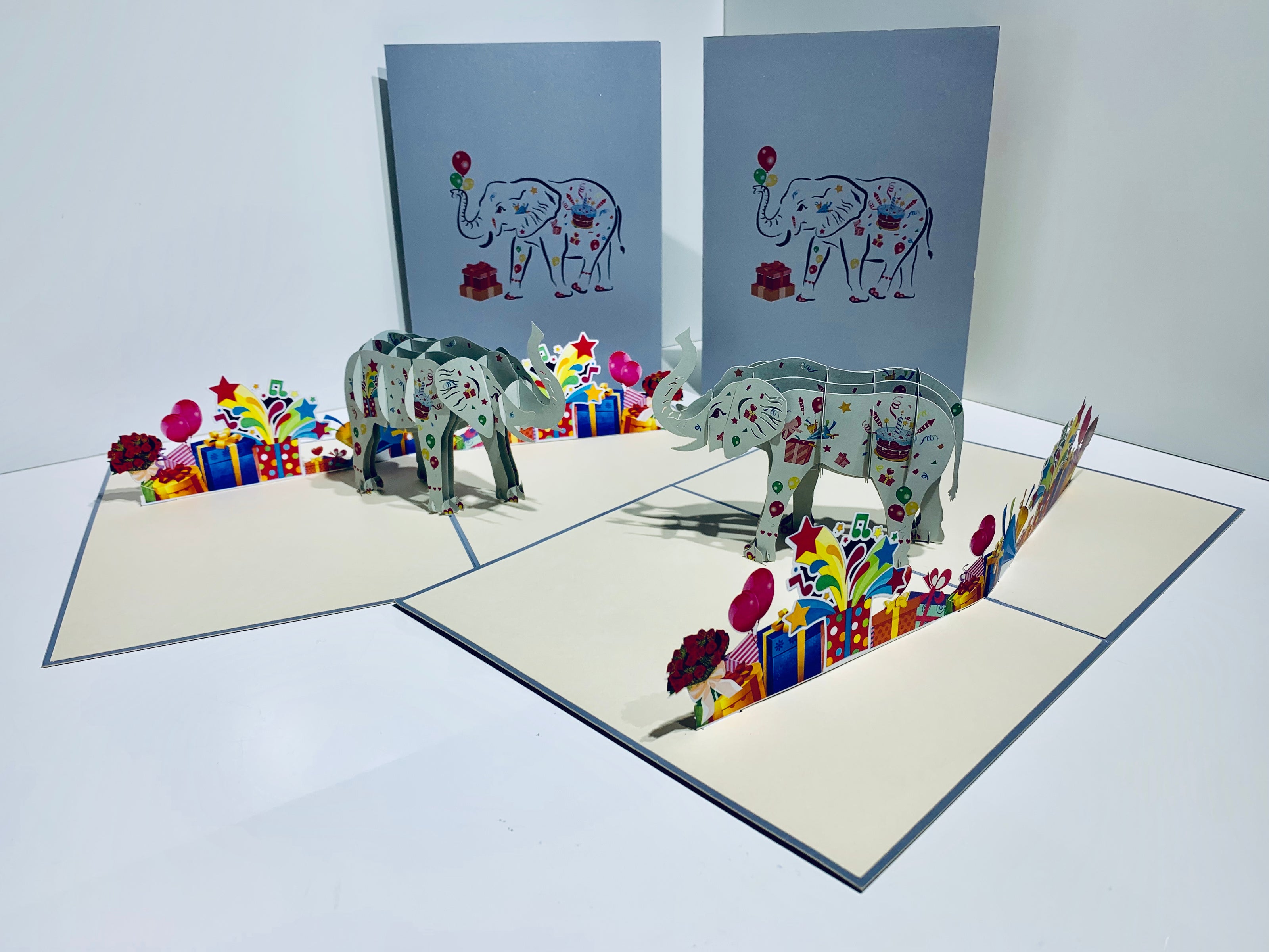 Birthday Elephant with Presents Origami Pop Cards 3D Pop Up Greeting Card Thank You Handmade Gift Thinking of You Happy Birthday Occasion Australiana Celebrate the Beauty and Happiness During Special Day Best Wishes Gift