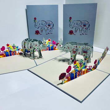 Birthday Elephant with Presents Origami Pop Cards 3D Pop Up Greeting Card Thank You Handmade Gift Thinking of You Happy Birthday Occasion Australiana Celebrate the Beauty and Happiness During Special Day Best Wishes Gift