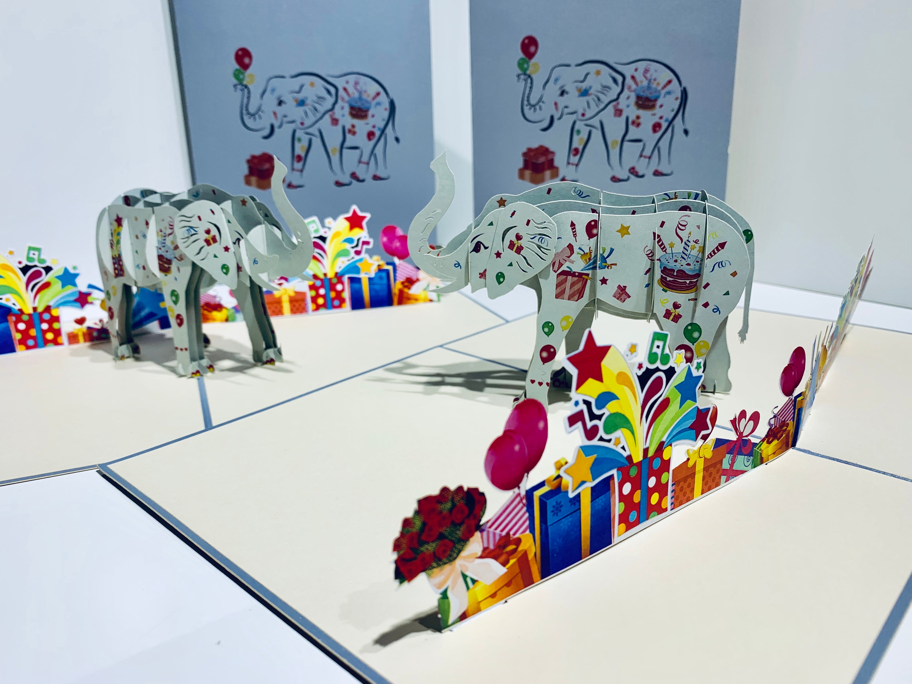 Birthday Elephant with Presents Origami Pop Cards 3D Pop Up Greeting Card Thank You Handmade Gift Thinking of You Happy Birthday Occasion Australiana Celebrate the Beauty and Happiness During Special Day Best Wishes Gift
