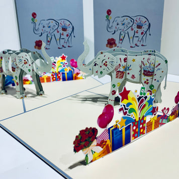 Birthday Elephant with Presents Origami Pop Cards 3D Pop Up Greeting Card Thank You Handmade Gift Thinking of You Happy Birthday Occasion Australiana Celebrate the Beauty and Happiness During Special Day Best Wishes Gift