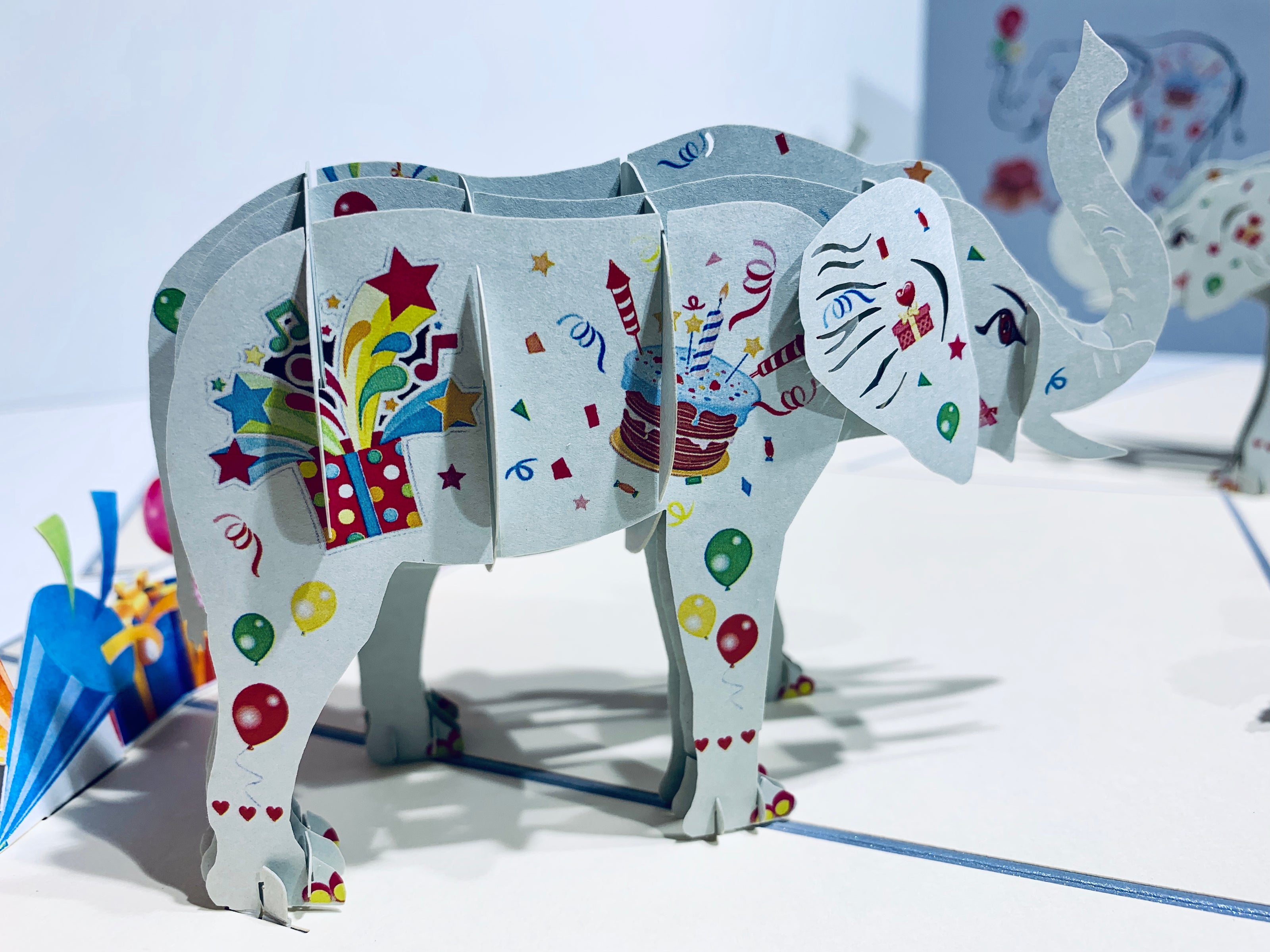 Birthday Elephant with Presents Origami Pop Cards 3D Pop Up Greeting Card Thank You Handmade Gift Thinking of You Happy Birthday Occasion Australiana Celebrate the Beauty and Happiness During Special Day Best Wishes Gift