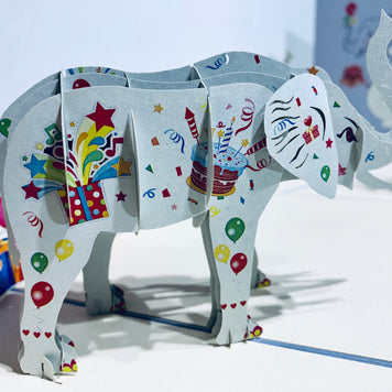 Birthday Elephant with Presents Origami Pop Cards 3D Pop Up Greeting Card Thank You Handmade Gift Thinking of You Happy Birthday Occasion Australiana Celebrate the Beauty and Happiness During Special Day Best Wishes Gift