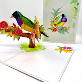 Black-Headed Gouldian Finch Origami Pop Cards 3D Pop Up Greeting Card Celebrate Happy Birthday Thank You Handmade Best Wishes Gift Thinking of You Blank Card for Any Occasion Happy Mother's Day Happy Father's Day Australiana Nature and Birds