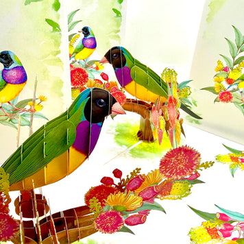 Black-Headed Gouldian Finch Origami Pop Cards 3D Pop Up Greeting Card Celebrate Happy Birthday Thank You Handmade Best Wishes Gift Thinking of You Blank Card for Any Occasion Happy Mother's Day Happy Father's Day Australiana Nature and Birds