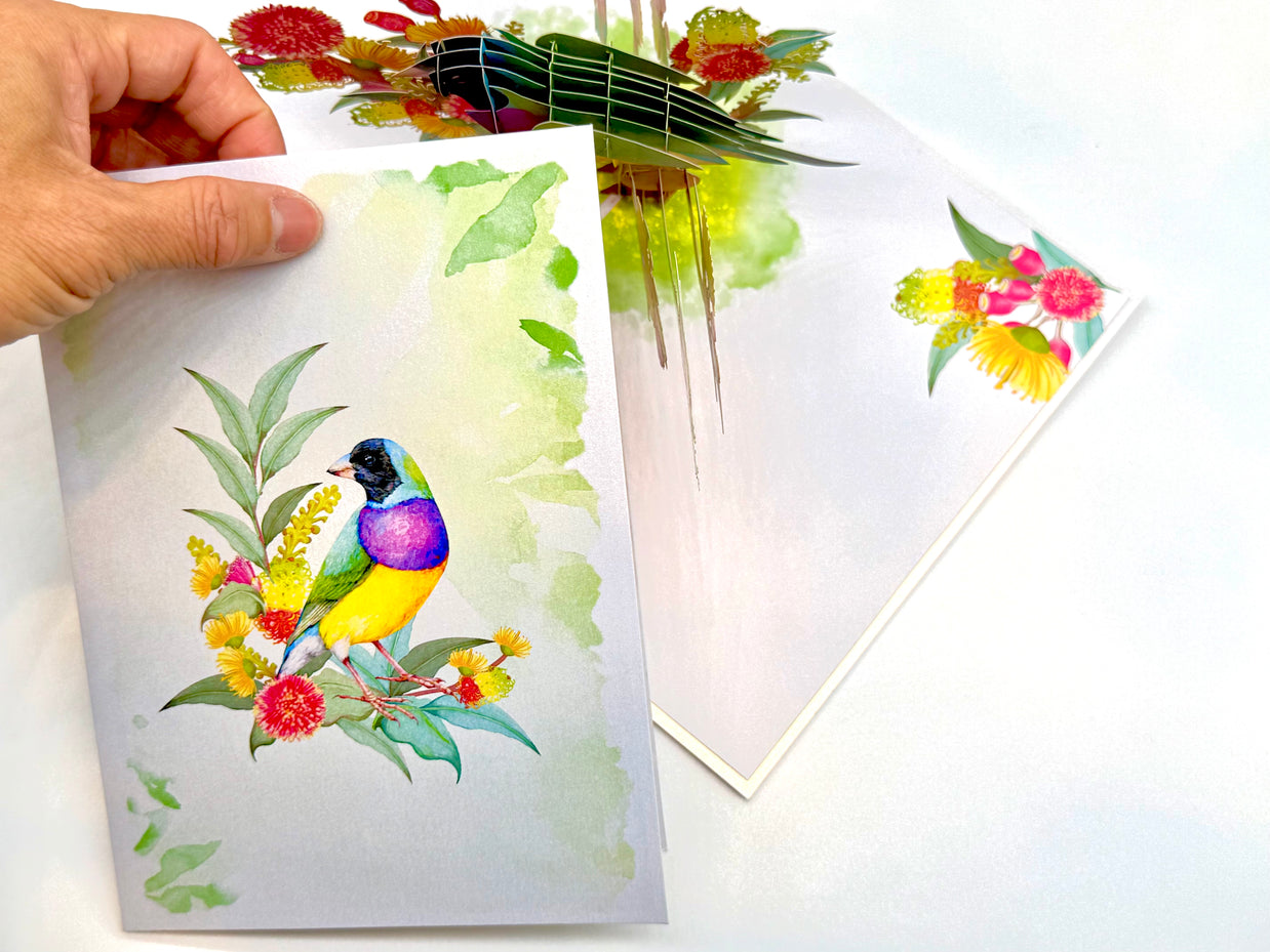 Black-Headed Gouldian Finch Origami Pop Cards 3D Pop Up Greeting Card Celebrate Happy Birthday Thank You Handmade Best Wishes Gift Thinking of You Blank Card for Any Occasion Happy Mother's Day Happy Father's Day Australiana Nature and Birds