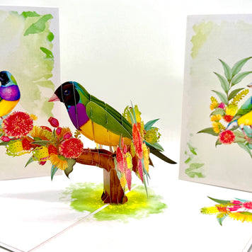 Black-Headed Gouldian Finch Origami Pop Cards 3D Pop Up Greeting Card Celebrate Happy Birthday Thank You Handmade Best Wishes Gift Thinking of You Blank Card for Any Occasion Happy Mother's Day Happy Father's Day Australiana Nature and Birds