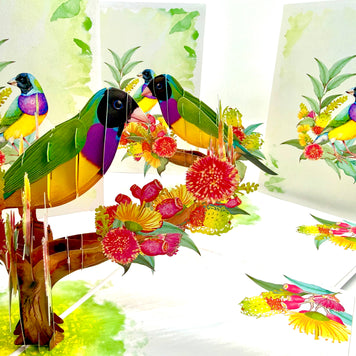 Black-Headed Gouldian Finch Origami Pop Cards 3D Pop Up Greeting Card Celebrate Happy Birthday Thank You Handmade Best Wishes Gift Thinking of You Blank Card for Any Occasion Happy Mother's Day Happy Father's Day Australiana Nature and Birds