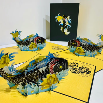 Black Koi Japanese Fish Origami Pop Cards 3D Pop Up Greeting Card Happy Birthday Thank You Handmade Gift Thinking of You Blank Card for Any Occasion Happy Mother's Day Happy Father's Australiana Celebrate the Beauty of Flower