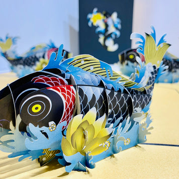 Black Koi Japanese Fish Origami Pop Cards 3D Pop Up Greeting Card Happy Birthday Thank You Handmade Gift Thinking of You Blank Card for Any Occasion Happy Mother's Day Happy Father's Australiana Celebrate the Beauty of Flower