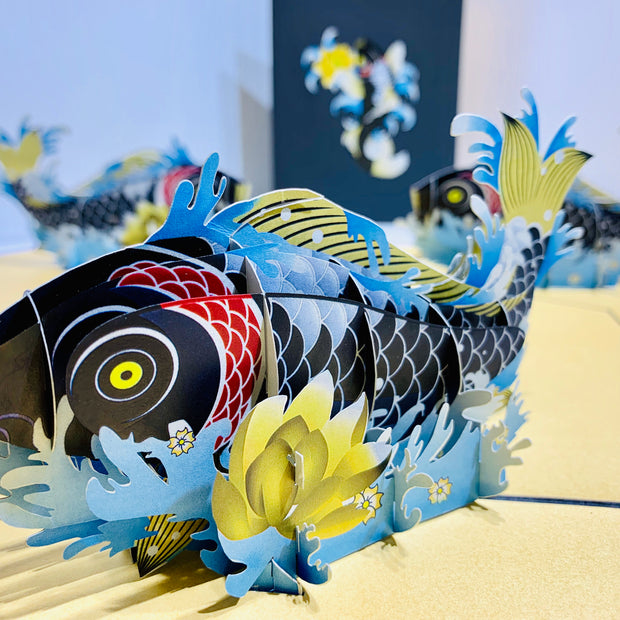 Black Koi Japanese Fish Origami Pop Cards 3D Pop Up Greeting Card Happy Birthday Thank You Handmade Gift Thinking of You Blank Card for Any Occasion Happy Mother's Day Happy Father's Australiana Celebrate the Beauty of Flower