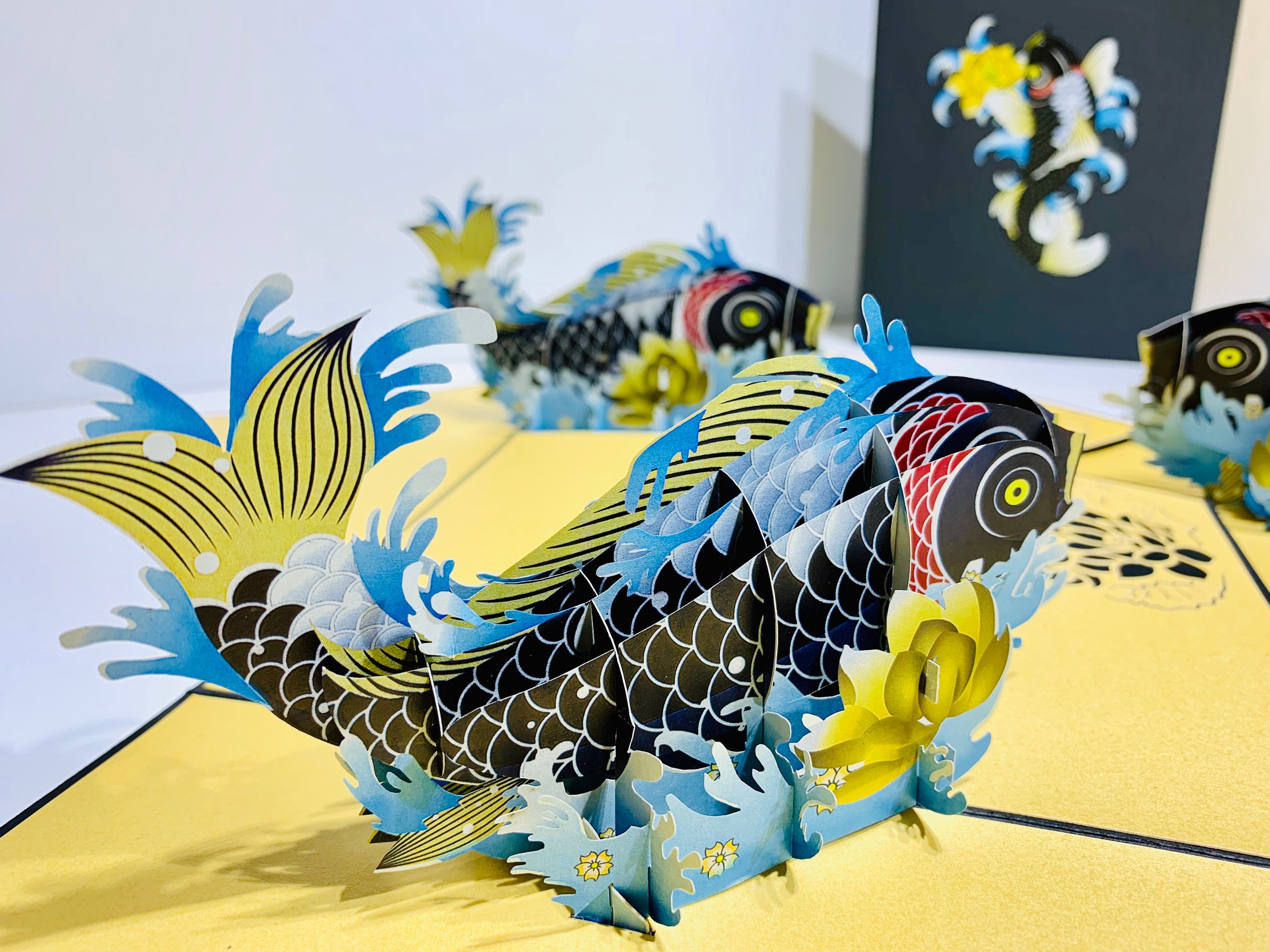 Black Koi Japanese Fish Origami Pop Cards 3D Pop Up Greeting Card Happy Birthday Thank You Handmade Gift Thinking of You Blank Card for Any Occasion Happy Mother's Day Happy Father's Australiana Celebrate the Beauty of Flower