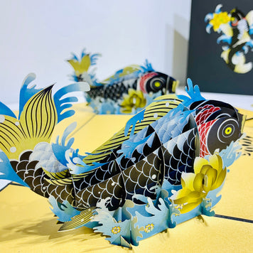 Black Koi Japanese Fish Origami Pop Cards 3D Pop Up Greeting Card Happy Birthday Thank You Handmade Gift Thinking of You Blank Card for Any Occasion Happy Mother's Day Happy Father's Australiana Celebrate the Beauty of Flower