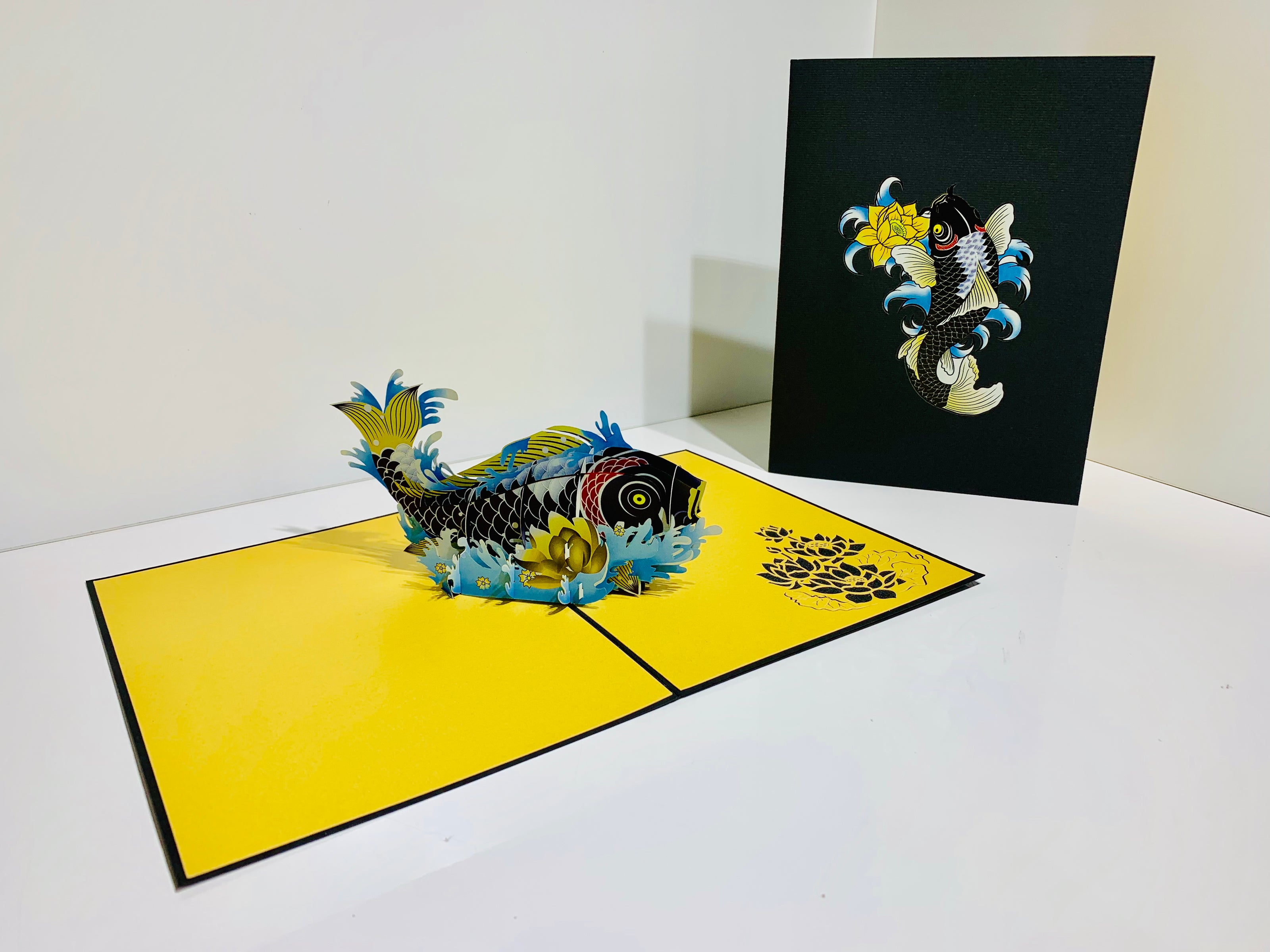 Black Koi Japanese Fish Origami Pop Cards 3D Pop Up Greeting Card Happy Birthday Thank You Handmade Gift Thinking of You Blank Card for Any Occasion Happy Mother's Day Happy Father's Australiana Celebrate the Beauty of Flower