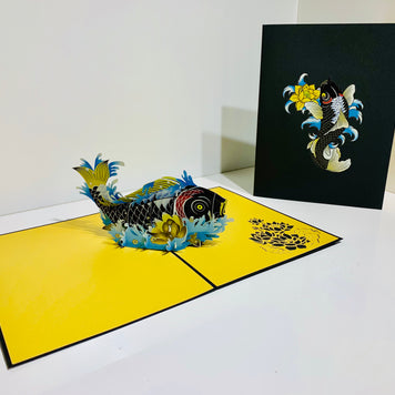 Black Koi Japanese Fish Origami Pop Cards 3D Pop Up Greeting Card Happy Birthday Thank You Handmade Gift Thinking of You Blank Card for Any Occasion Happy Mother's Day Happy Father's Australiana Celebrate the Beauty of Flower