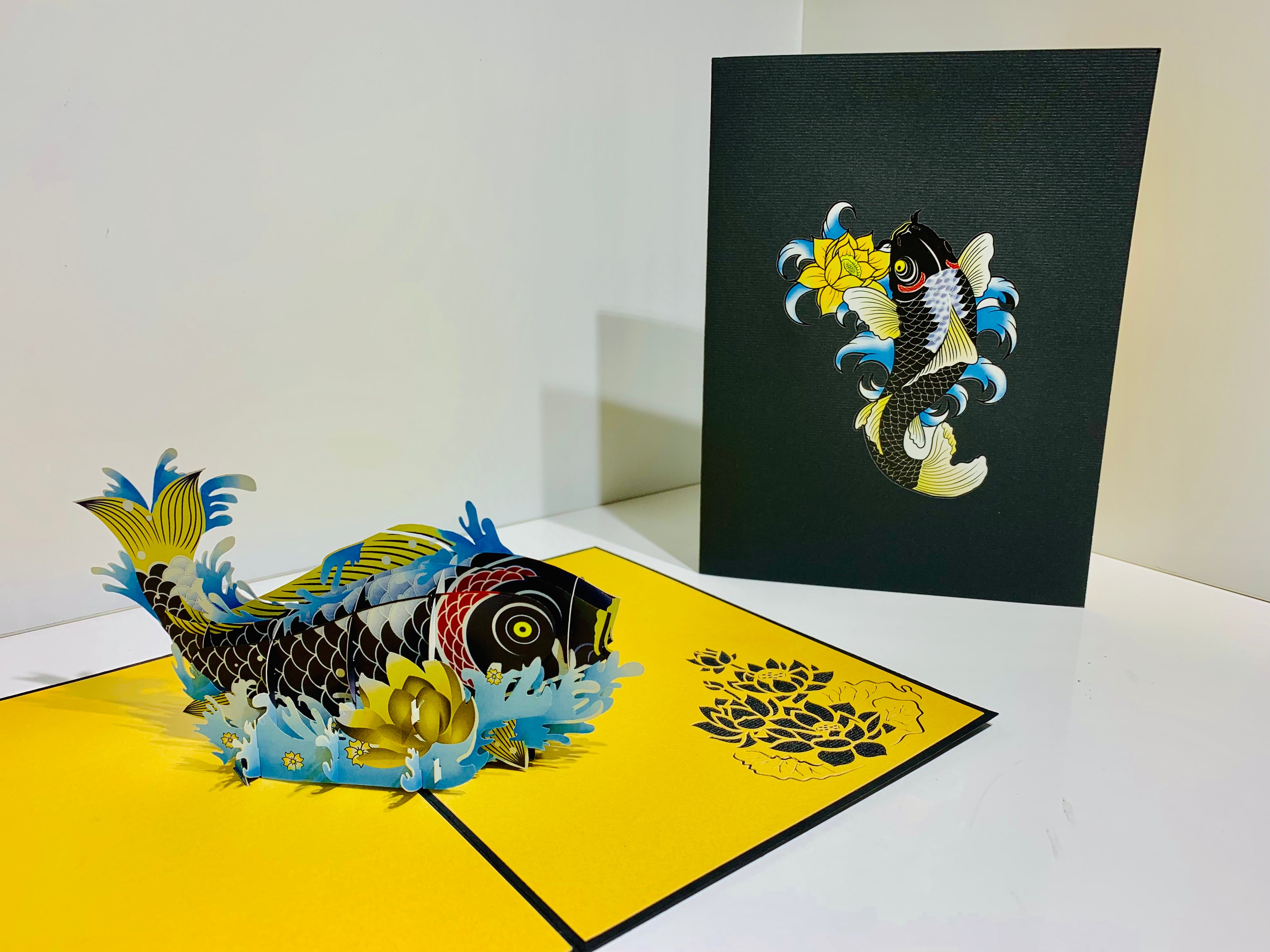 Black Koi Japanese Fish Origami Pop Cards 3D Pop Up Greeting Card Happy Birthday Thank You Handmade Gift Thinking of You Blank Card for Any Occasion Happy Mother's Day Happy Father's Australiana Celebrate the Beauty of Flower