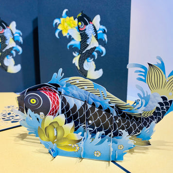 Black Koi Japanese Fish Origami Pop Cards 3D Pop Up Greeting Card Happy Birthday Thank You Handmade Gift Thinking of You Blank Card for Any Occasion Happy Mother's Day Happy Father's Australiana Celebrate the Beauty of Flower