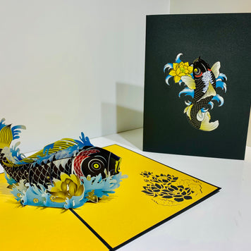 Black Koi Japanese Fish Origami Pop Cards 3D Pop Up Greeting Card Happy Birthday Thank You Handmade Gift Thinking of You Blank Card for Any Occasion Happy Mother's Day Happy Father's Australiana Celebrate the Beauty of Flower