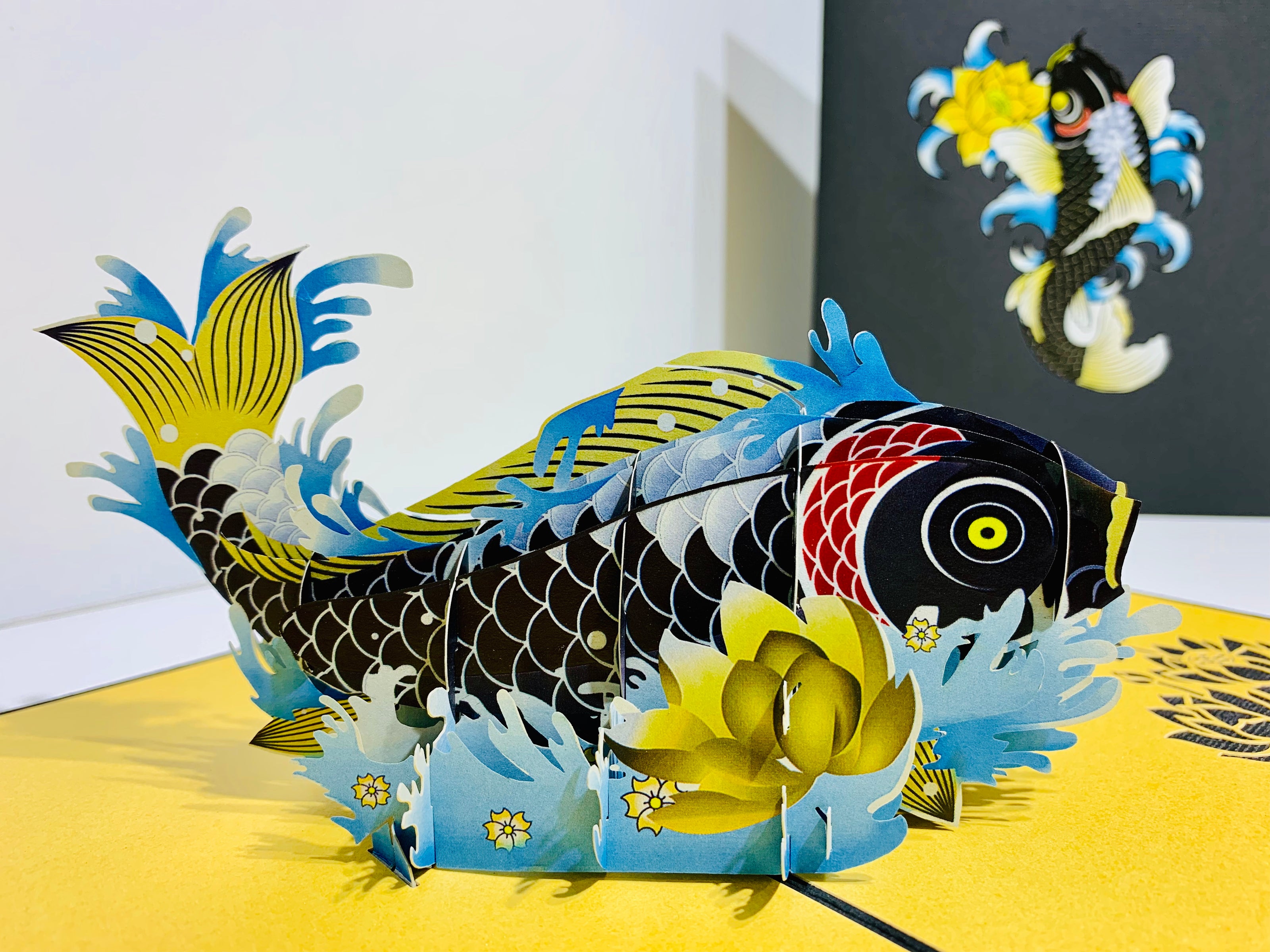 Black Koi Japanese Fish Origami Pop Cards 3D Pop Up Greeting Card Happy Birthday Thank You Handmade Gift Thinking of You Blank Card for Any Occasion Happy Mother's Day Happy Father's Australiana Celebrate the Beauty of Flower