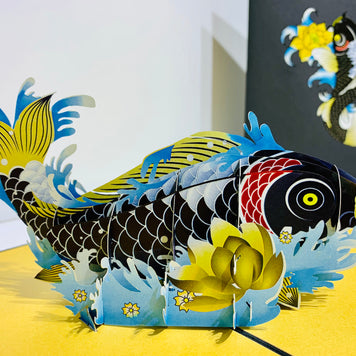 Black Koi Japanese Fish Origami Pop Cards 3D Pop Up Greeting Card Happy Birthday Thank You Handmade Gift Thinking of You Blank Card for Any Occasion Happy Mother's Day Happy Father's Australiana Celebrate the Beauty of Flower