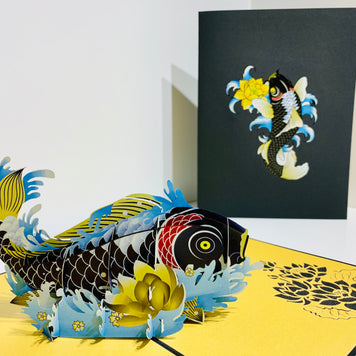 Black Koi Japanese Fish Origami Pop Cards 3D Pop Up Greeting Card Happy Birthday Thank You Handmade Gift Thinking of You Blank Card for Any Occasion Happy Mother's Day Happy Father's Australiana Celebrate the Beauty of Flower