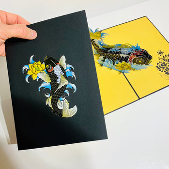 Black Koi Japanese Fish Origami Pop Cards 3D Pop Up Greeting Card Happy Birthday Thank You Handmade Gift Thinking of You Blank Card for Any Occasion Happy Mother's Day Happy Father's Australiana Celebrate the Beauty of Flower