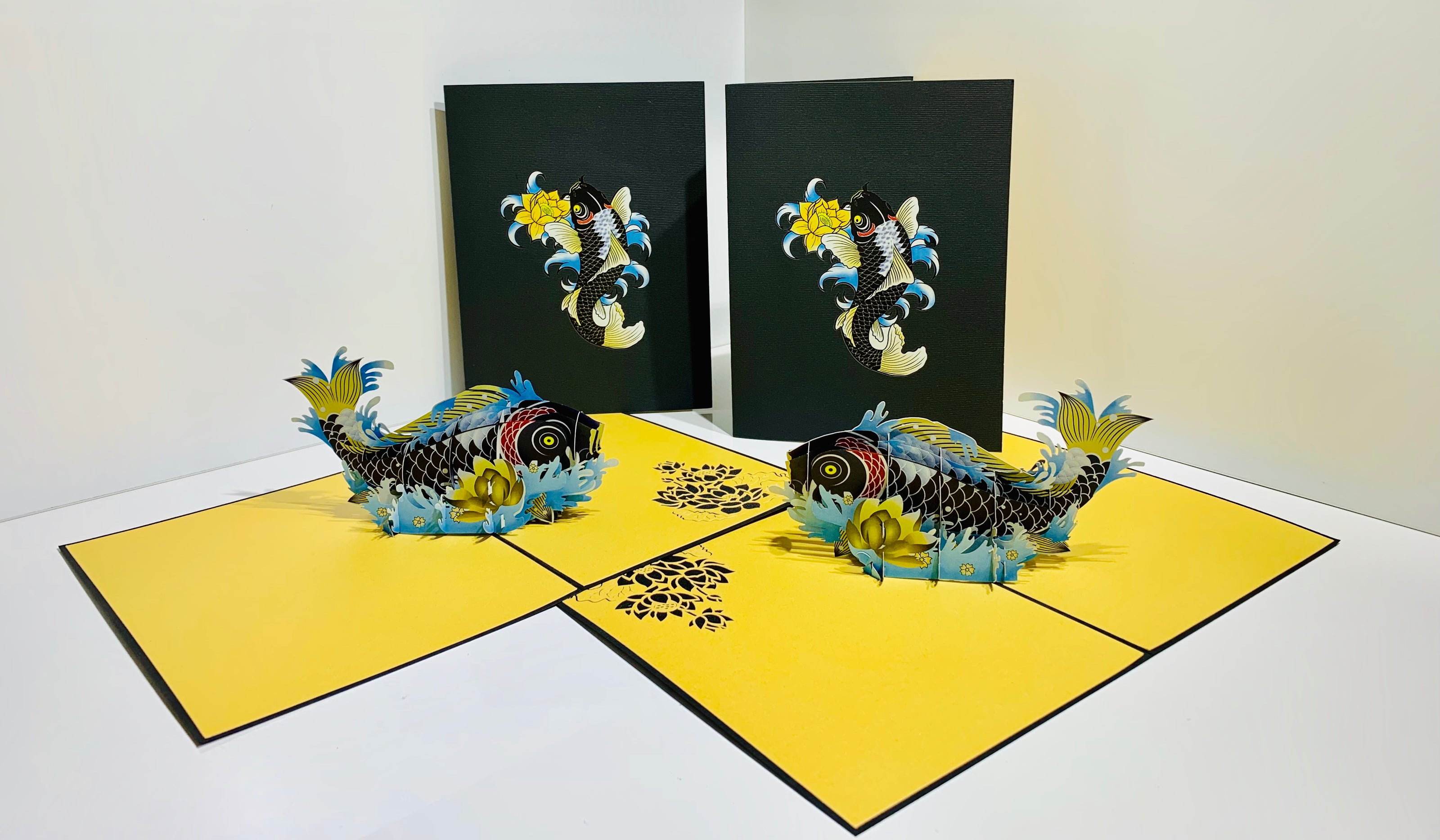 Black Koi Japanese Fish Origami Pop Cards 3D Pop Up Greeting Card Happy Birthday Thank You Handmade Gift Thinking of You Blank Card for Any Occasion Happy Mother's Day Happy Father's Australiana Celebrate the Beauty of Flower