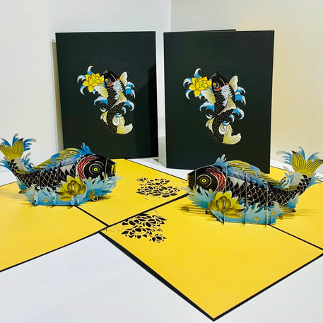Black Koi Japanese Fish Origami Pop Cards 3D Pop Up Greeting Card Happy Birthday Thank You Handmade Gift Thinking of You Blank Card for Any Occasion Happy Mother's Day Happy Father's Australiana Celebrate the Beauty of Flower