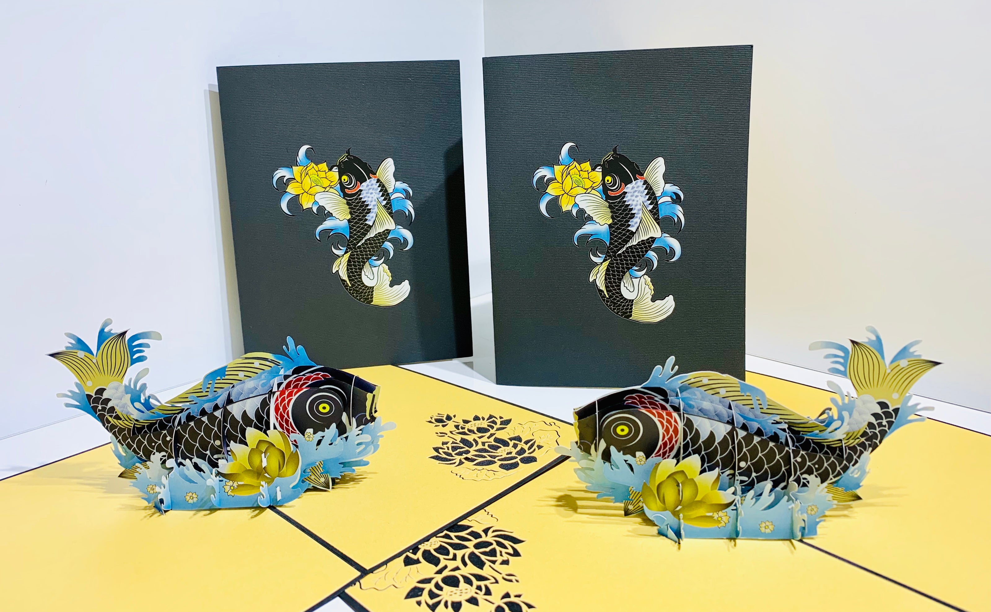 Black Koi Japanese Fish Origami Pop Cards 3D Pop Up Greeting Card Happy Birthday Thank You Handmade Gift Thinking of You Blank Card for Any Occasion Happy Mother's Day Happy Father's Australiana Celebrate the Beauty of Flower