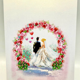 Blonde - Meridian Pink & Red Rose Arch with Bride & Groom Created by Origami Pop Cards – 3D Pop Up Greeting Cards, Australian Design & Handmade, 3D Pop Up Magical Paper Cards, Handmade Pop Up Cards Celebrate Love Anniversary Heart Fell and Romantic