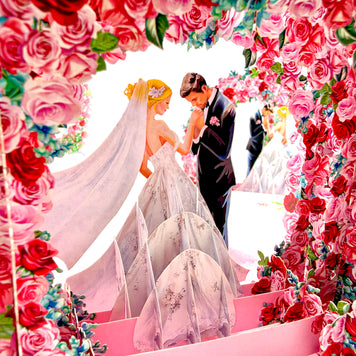 Blonde - Meridian Pink & Red Rose Arch with Bride & Groom Created by Origami Pop Cards – 3D Pop Up Greeting Cards, Australian Design & Handmade, 3D Pop Up Magical Paper Cards, Handmade Pop Up Cards Celebrate Love Anniversary Heart Fell and Romantic